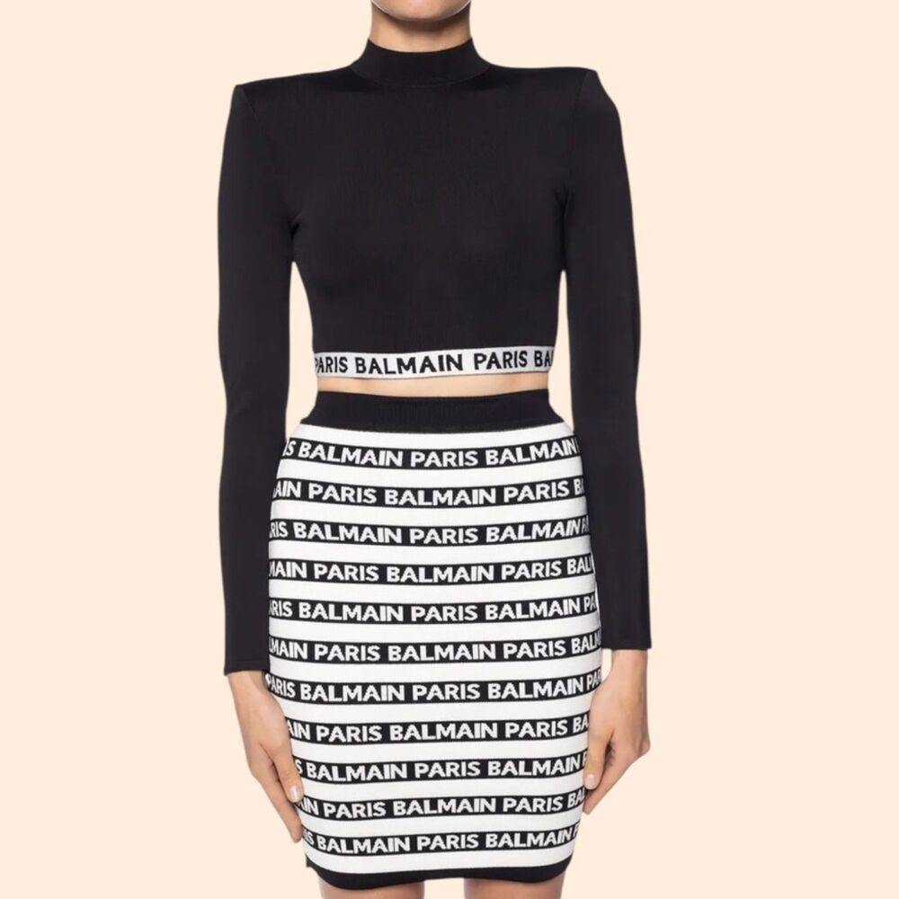 Balmain Knit Logo Crop Top